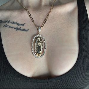 Virgin Mary Guadalupe Gold Chain Rhinestone Pendant Necklace